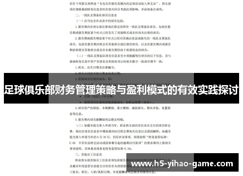 足球俱乐部财务管理策略与盈利模式的有效实践探讨